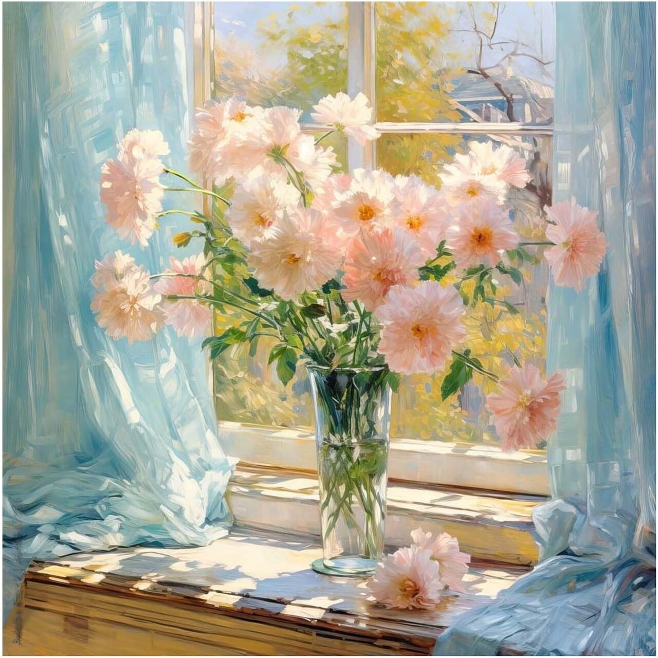 Flowers Paint by Numbers Kit for Adults – Beginner-Friendly DIY Canvas, 16x16", Windowsill Floral Design for Home Wall Decor